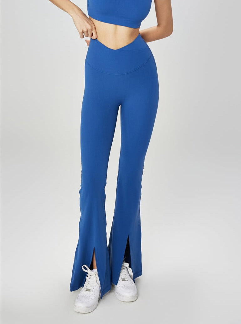 Gemma Crossover Waist Split Flare Yoga Pants